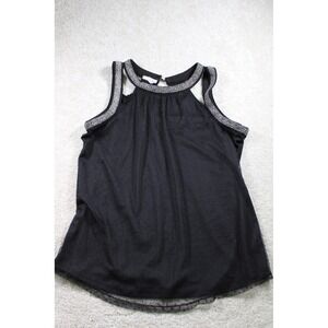 Maurices Black Sleeveless Tank Top with Silver Trim Women's Sz S Y2K Sheer Lined